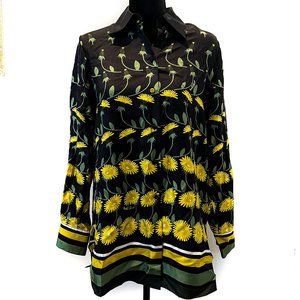 Valentino Garavani Daisy Printed Black / Yellow / Green Silk Blouse
